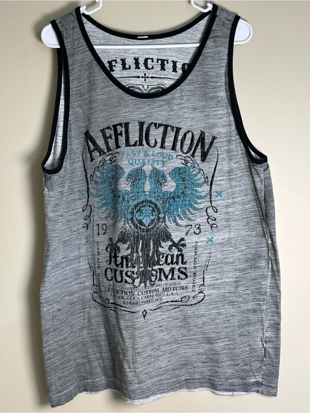 Affliction XL Moto Tank – Gray Distressed Eagle Print Garage Built Vintage Tank